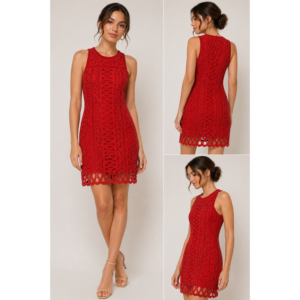 Greylin Anthropologie Red Orange Lace Sheath Dress Sz‎ Small S